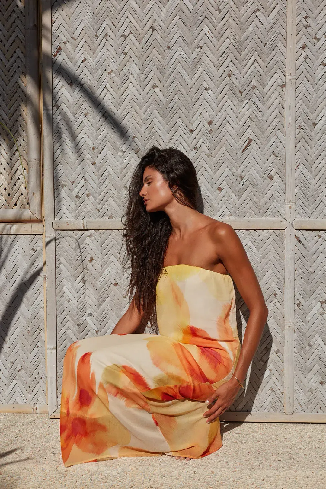 Isabelle Quinn Abbie Strapless Maxi Dress Marigold Size 10 for rent on The Volte - main image