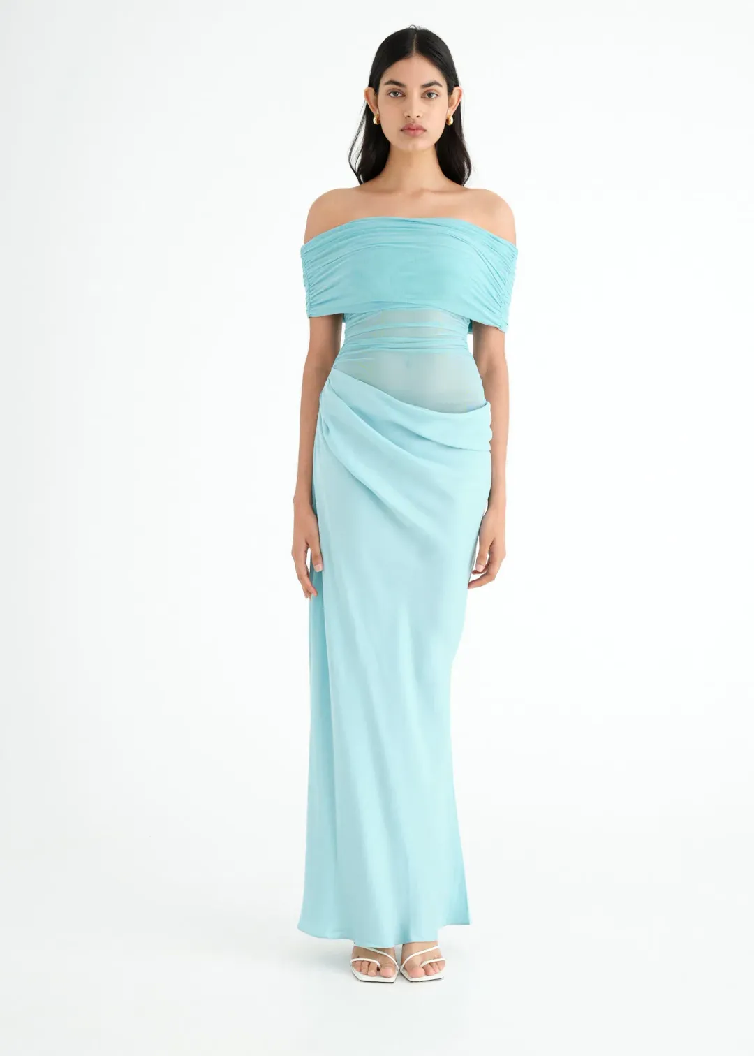 BENNI Nico Off Shoulder Maxi Dress Aquamarine Size 6 for rent on The Volte - main image