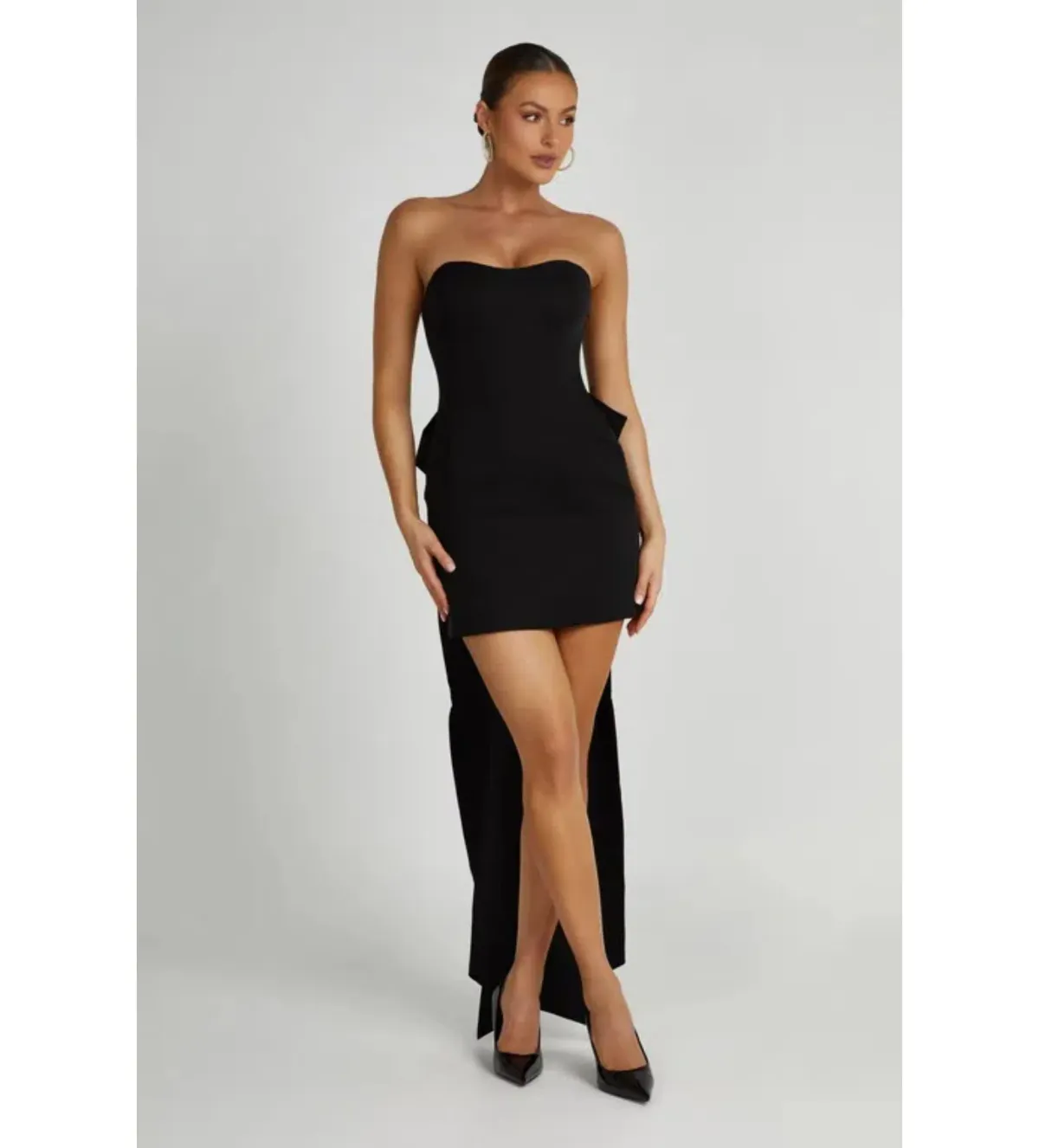 Meshki Meredith Bow Mini Dress Black Size AU 8 - Image 1