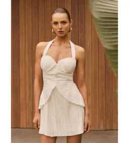 Sheike Peyton Pleated Mini Dress in Ivory Size AU 8 for rent on The Volte - image 4