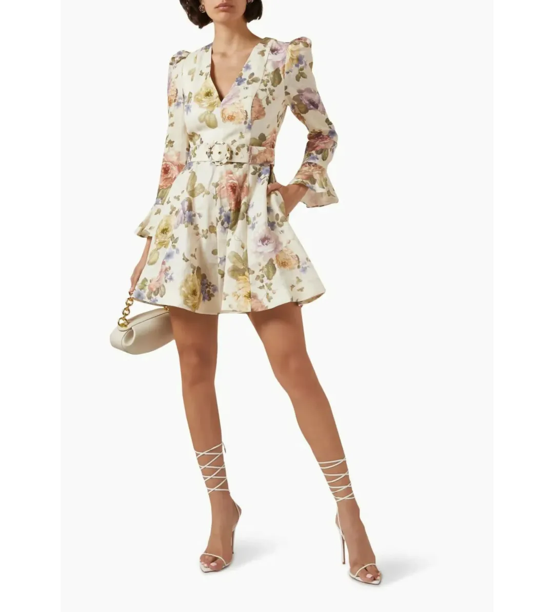 Zimmerman Luminosity Mini Dress in Multi Floral Cream Size 0 / AU 8 for rent on The Volte - main image