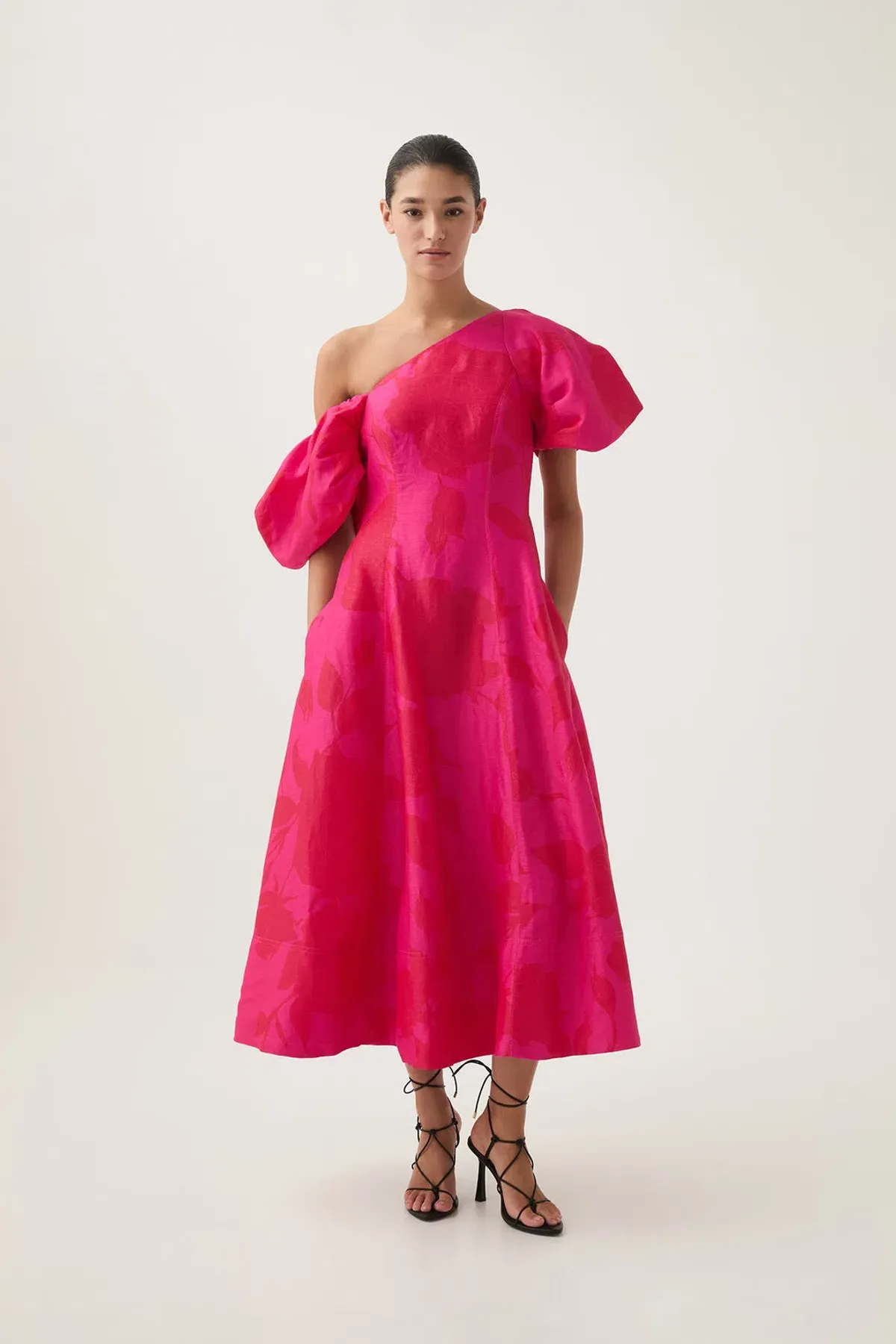 Aje Arista Tulip Sleeve Midi Dress in Florescent Rose Size AU 16 - Image 1