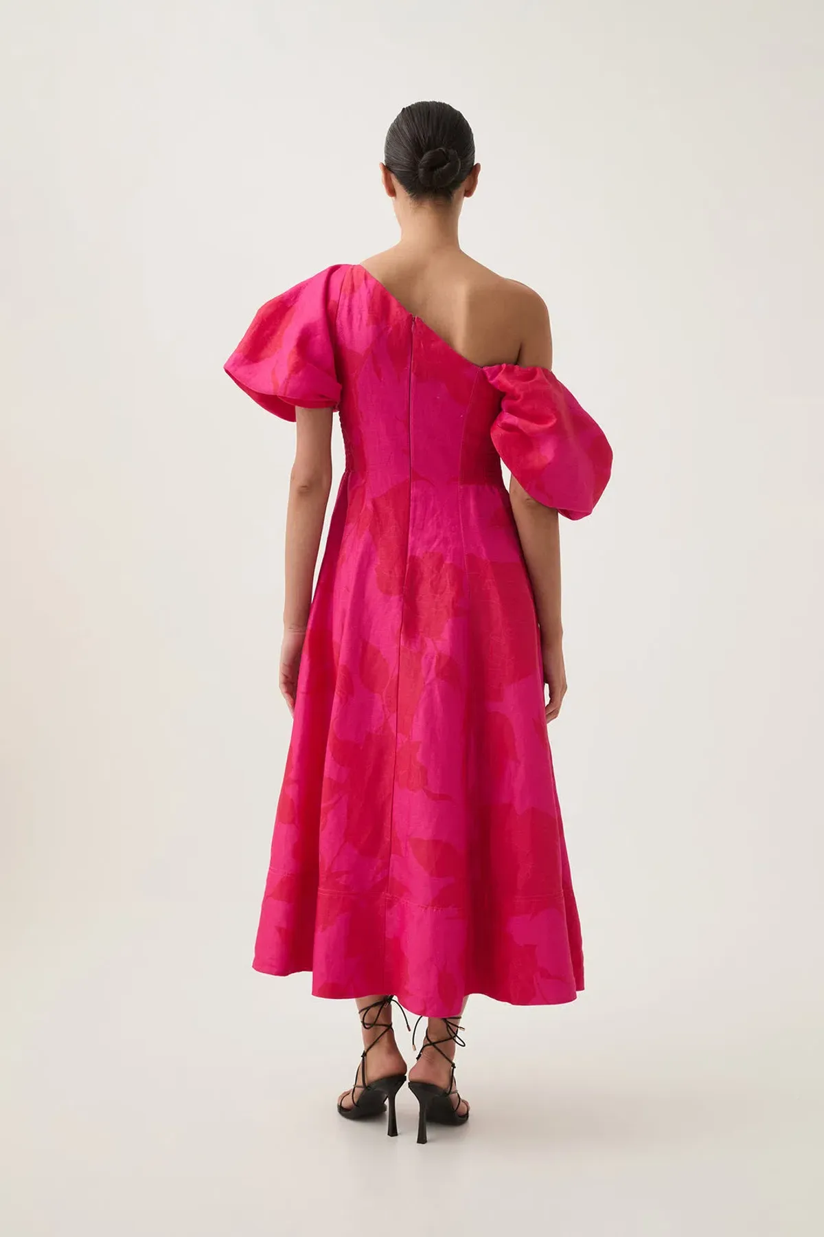 Aje Arista Tulip Sleeve Midi Dress in Florescent Rose Size AU 16 - Image 4