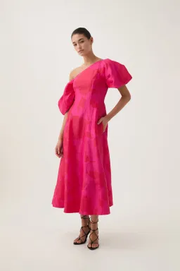 Aje Arista Tulip Sleeve Midi Dress in Florescent Rose Size AU 16 for rent on The Volte - image 2
