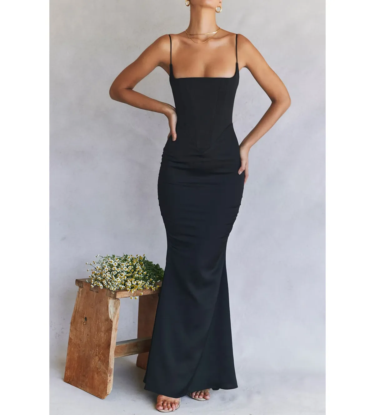 House of CB Olivette Satin Corset Maxi Dress Black Size AU 10 - Image 2