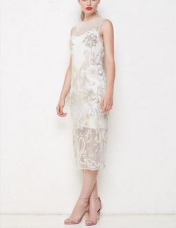 Allanah Hill lace white heavily sequinned detailed runway dress for rent on The Volte - image 1