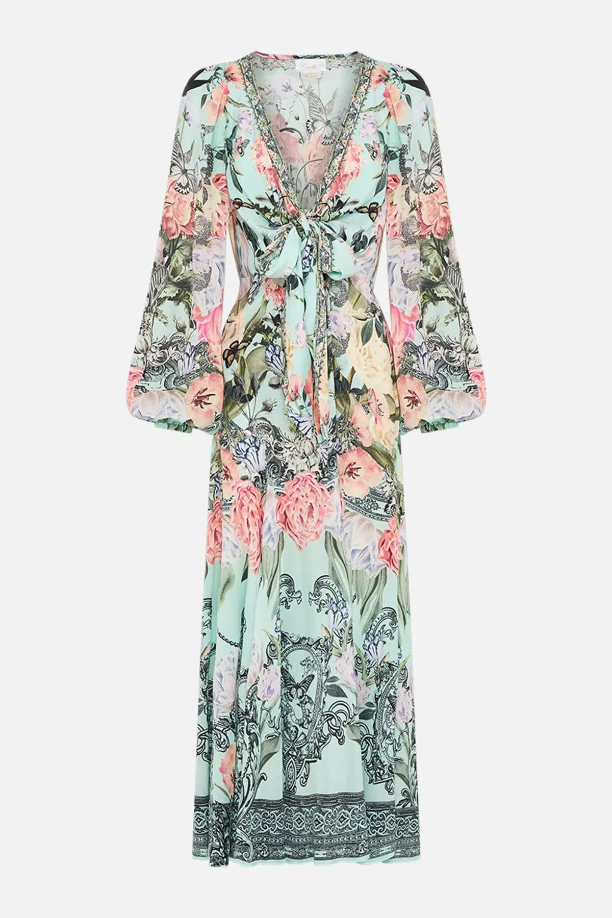 Camilla Wrap Tie Dress with Blouson Sleeve Petal Promise Land Size S / AU 10 - Image 3