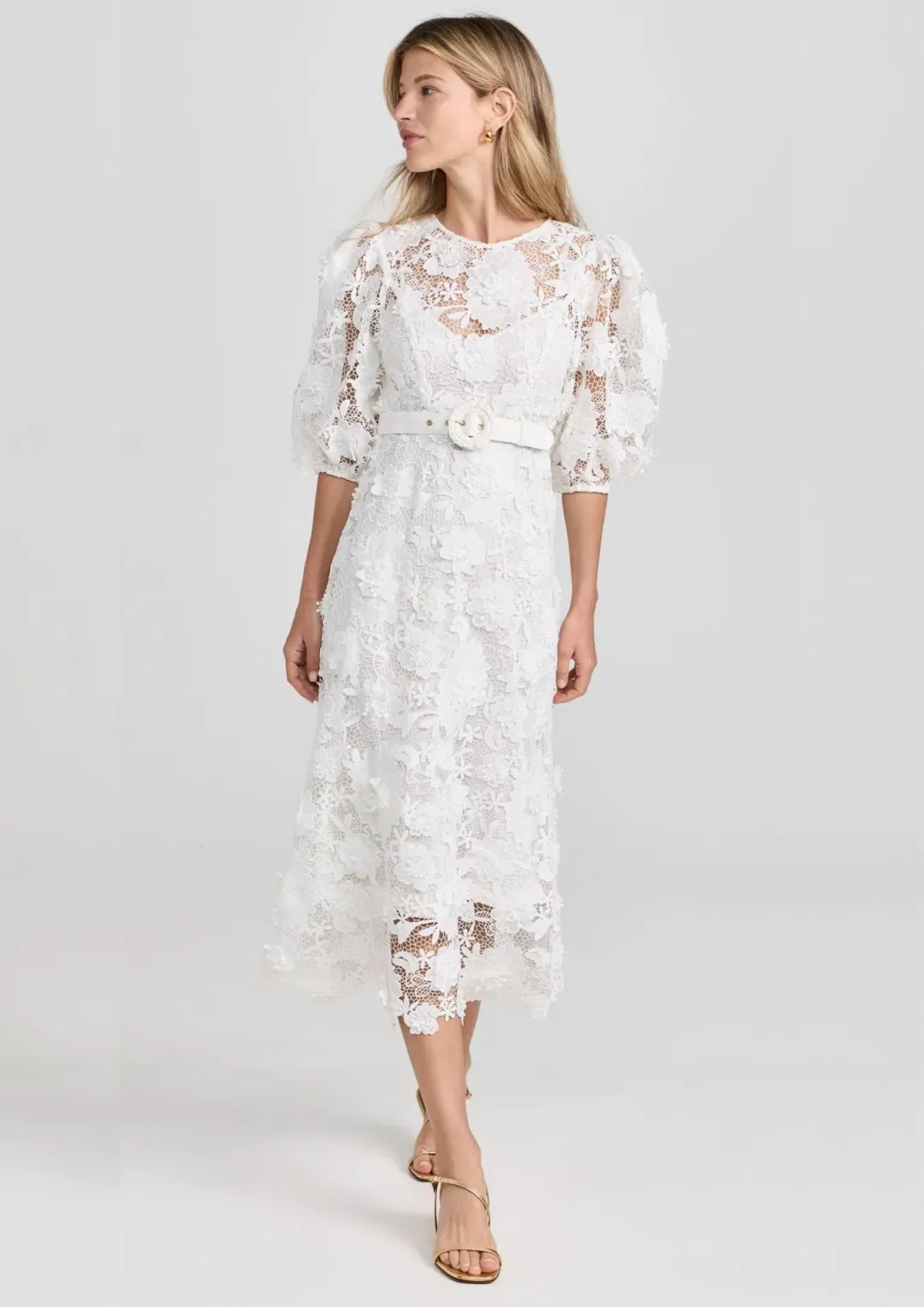 Zimmermann The Halliday Lace Flower Midi Dress in Ivory Size 1 / AU 10 for rent on The Volte - main image