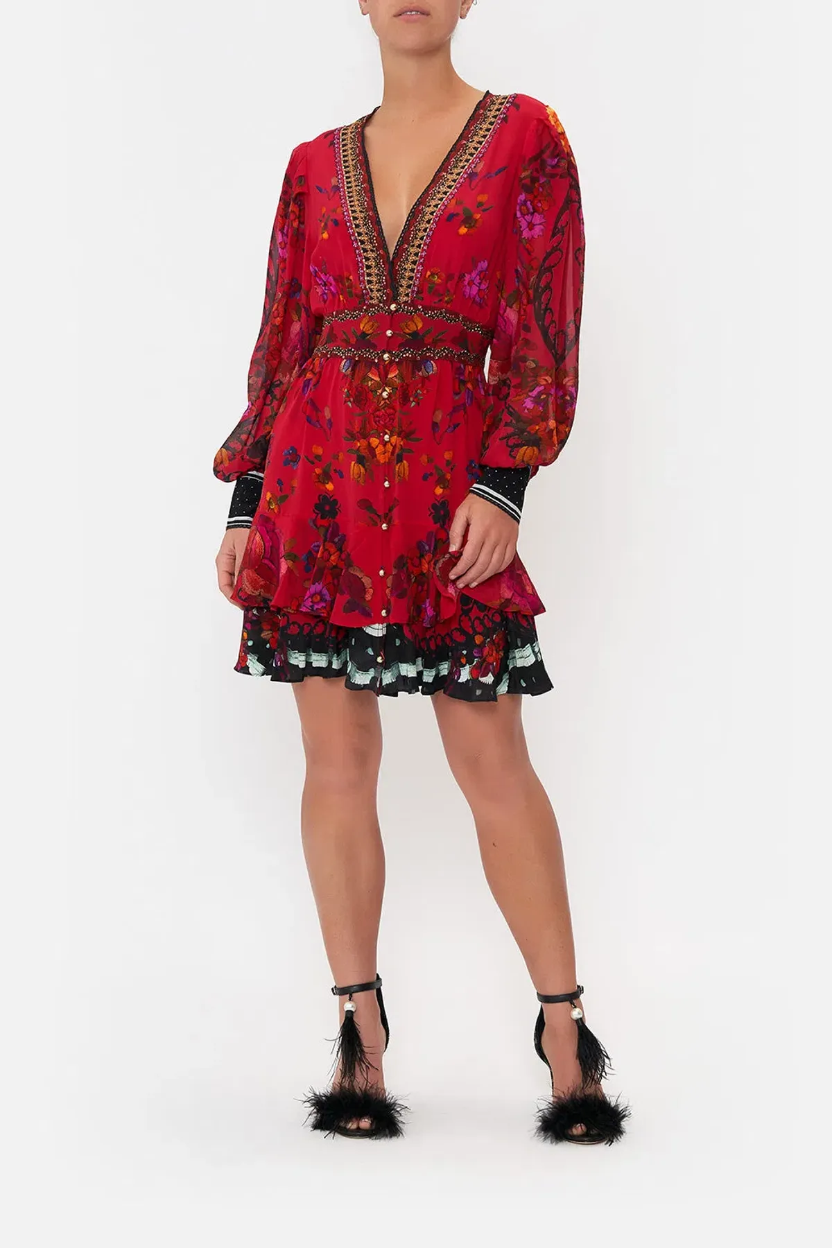 Camilla Button Front Frill Mini Dress View From The Veil Size S / AU 10 - Image 1