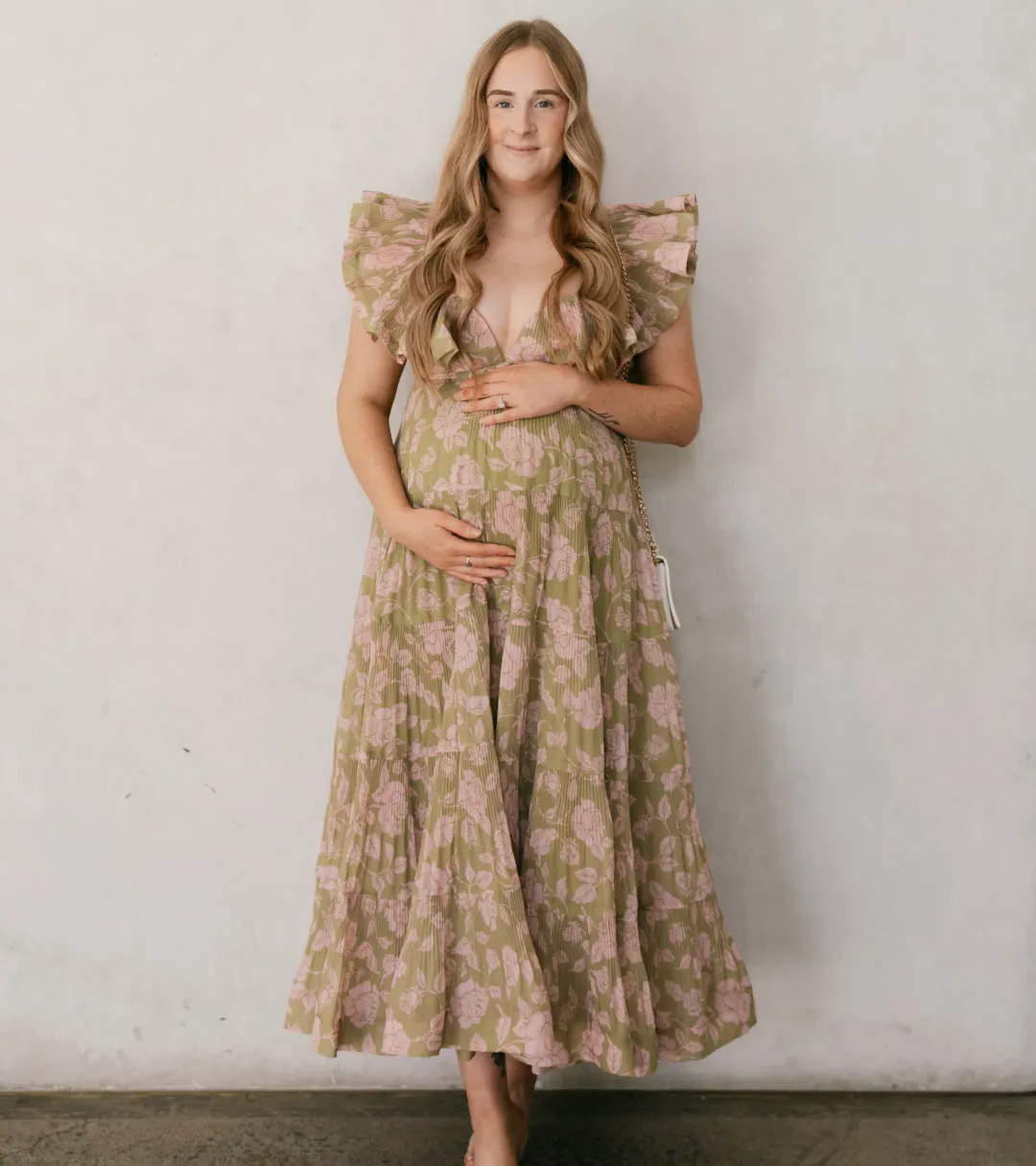 Zimmermann Lovestruck Pleated Gown Olive and Pink Rose Size 2 / AU 8-10 for rent on The Volte - main image