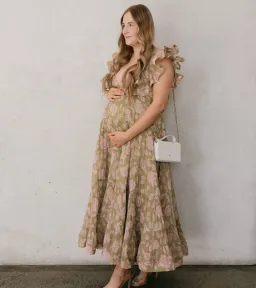 Zimmermann Lovestruck Pleated Gown Olive and Pink Rose Size 2 / AU 8-10 for rent on The Volte - image 3