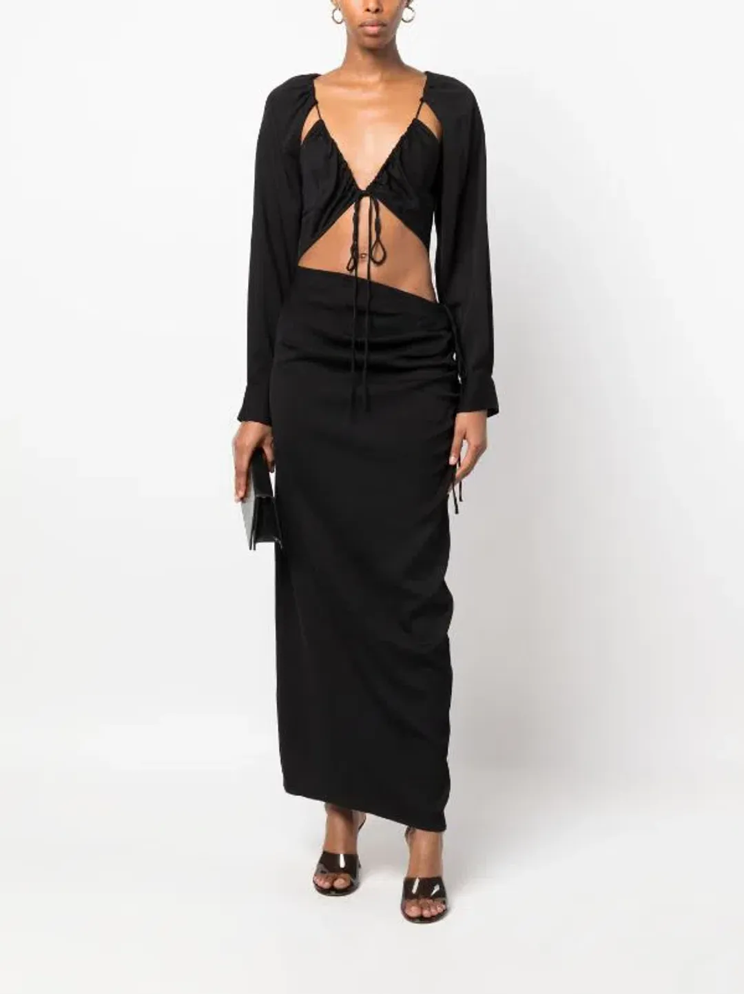 Christopher Esber Ruched Tie Sleeve Dress Black AU 8/US 4 for rent on The Volte - main image