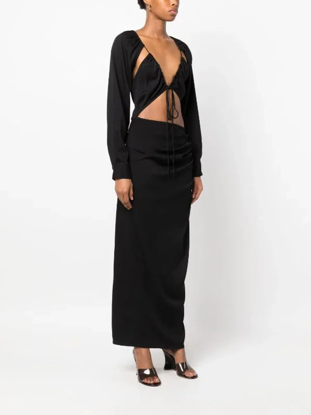 Christopher Esber Ruched Tie Sleeve Dress Black AU 8/US 4 for rent on The Volte - main image