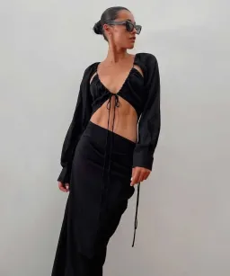 Christopher Esber Ruched Tie Sleeve Dress Black AU 8/US 4 for rent on The Volte - image 6