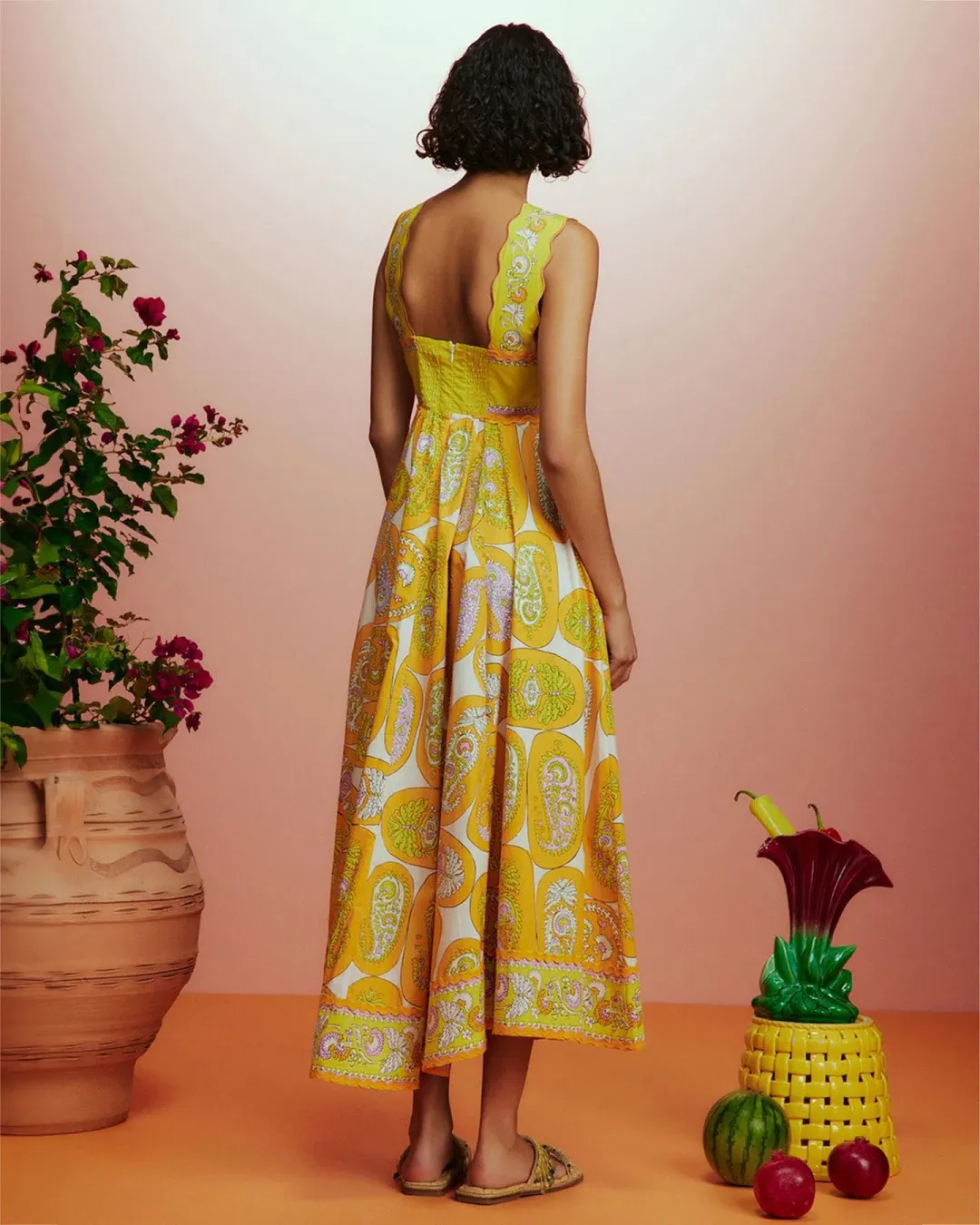 Alemais Diana Summer Midi Dress Yellow Print Size AU 14 for rent on The Volte - main image