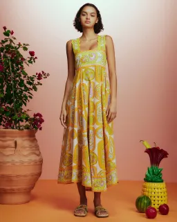 Alemais Diana Summer Midi Dress Yellow Print Size AU 14 for rent on The Volte - image 1
