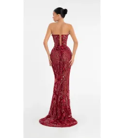 Albina Dyla Long Dress With Flower Embellishment Red Size AU 6 for rent on The Volte - image 2