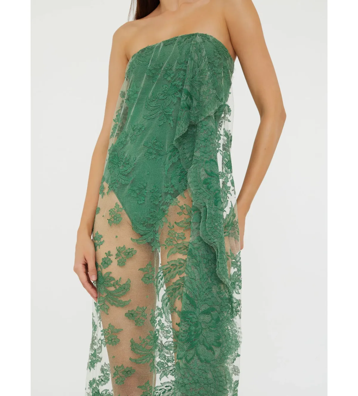 Christopher Esber Floating Lace Strapless Dress Evergreen Size AU 8 - Image 2