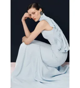 Carla Zampatti Crepe Panelled Gown Pale Blue Size AU 6 for rent on The Volte - image 4
