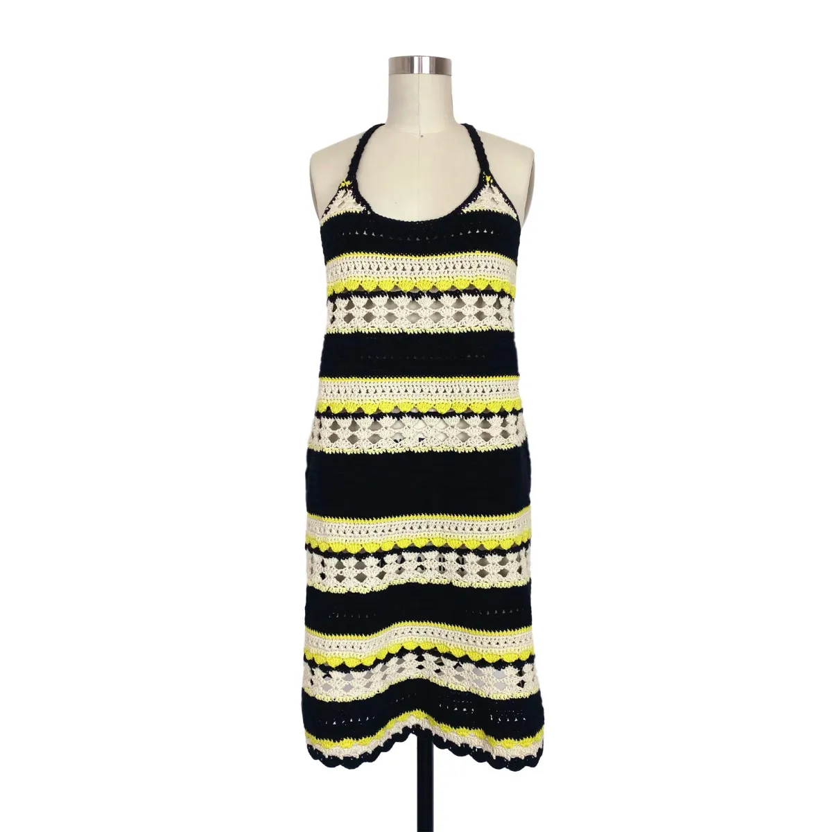 Ganni Striped Crochet Knit Slip Mini Dress Multi Size S / AU 8 - Image 11