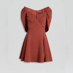 Scanlan Theodore Cape Sleeve Mini Dress Sepia Size 8 for rent on The Volte - image 3
