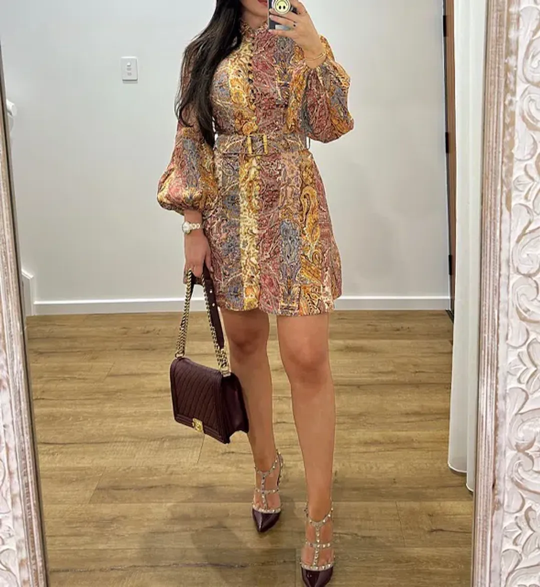 Zimmermann Luminosity Belted Mini Dress Multi Paisley Stripe Size 0 / AU 8 for rent on The Volte - main image