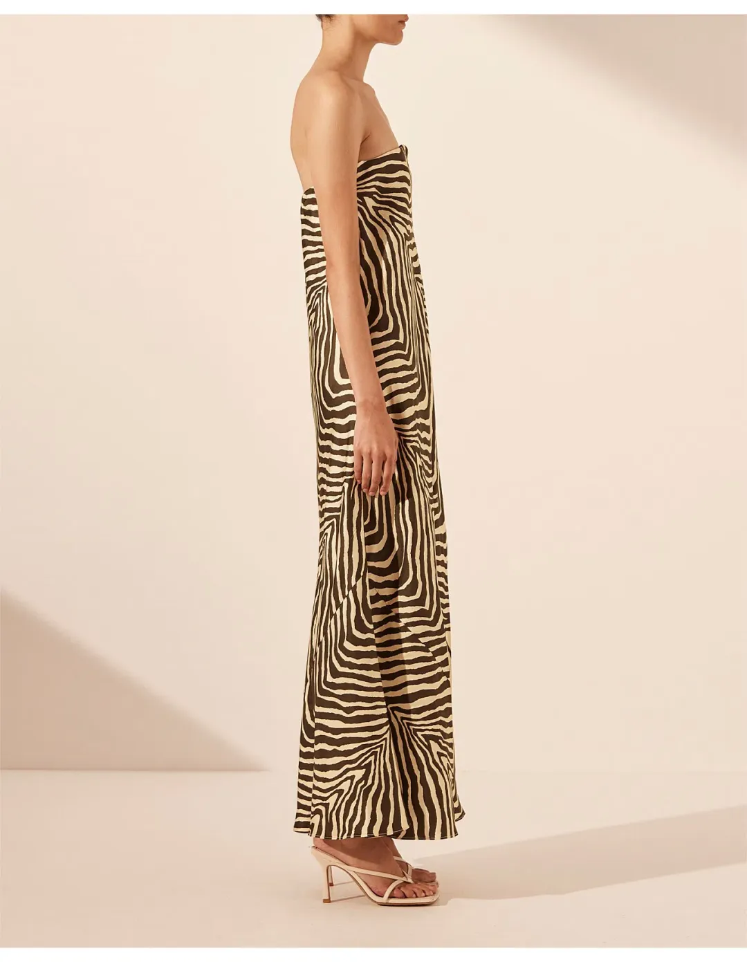 Shona Joy Sana Zebra Silk Strapless Bias Maxi Dress Bone/Chocolate Size 10 for rent on The Volte - main image