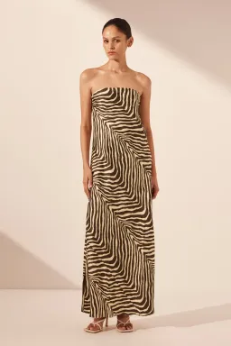 Shona Joy Sana Zebra Silk Strapless Bias Maxi Dress Bone/Chocolate Size 10 for rent on The Volte - image 1