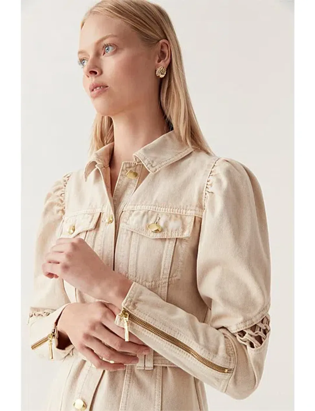 Aje Effie Braided Denim Mini Dress Beige Size 14 for rent on The Volte - main image