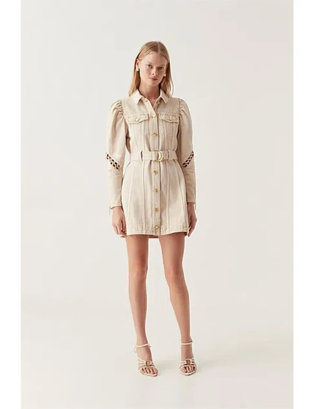 Aje Effie Braided Denim Mini Dress Beige Size 14 for rent on The Volte - main image
