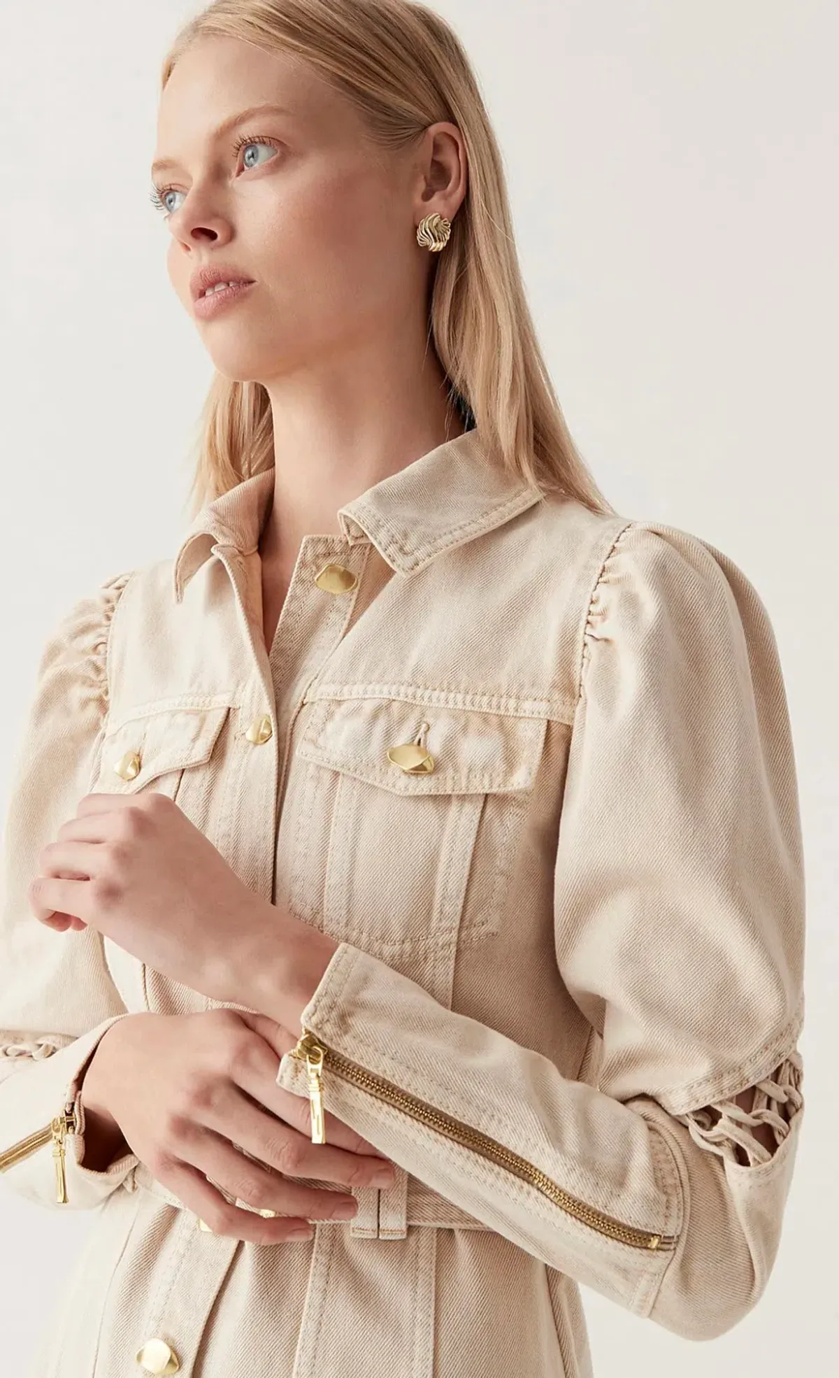 Aje Effie Braided Denim Mini Dress Beige Size 14 - Image 5