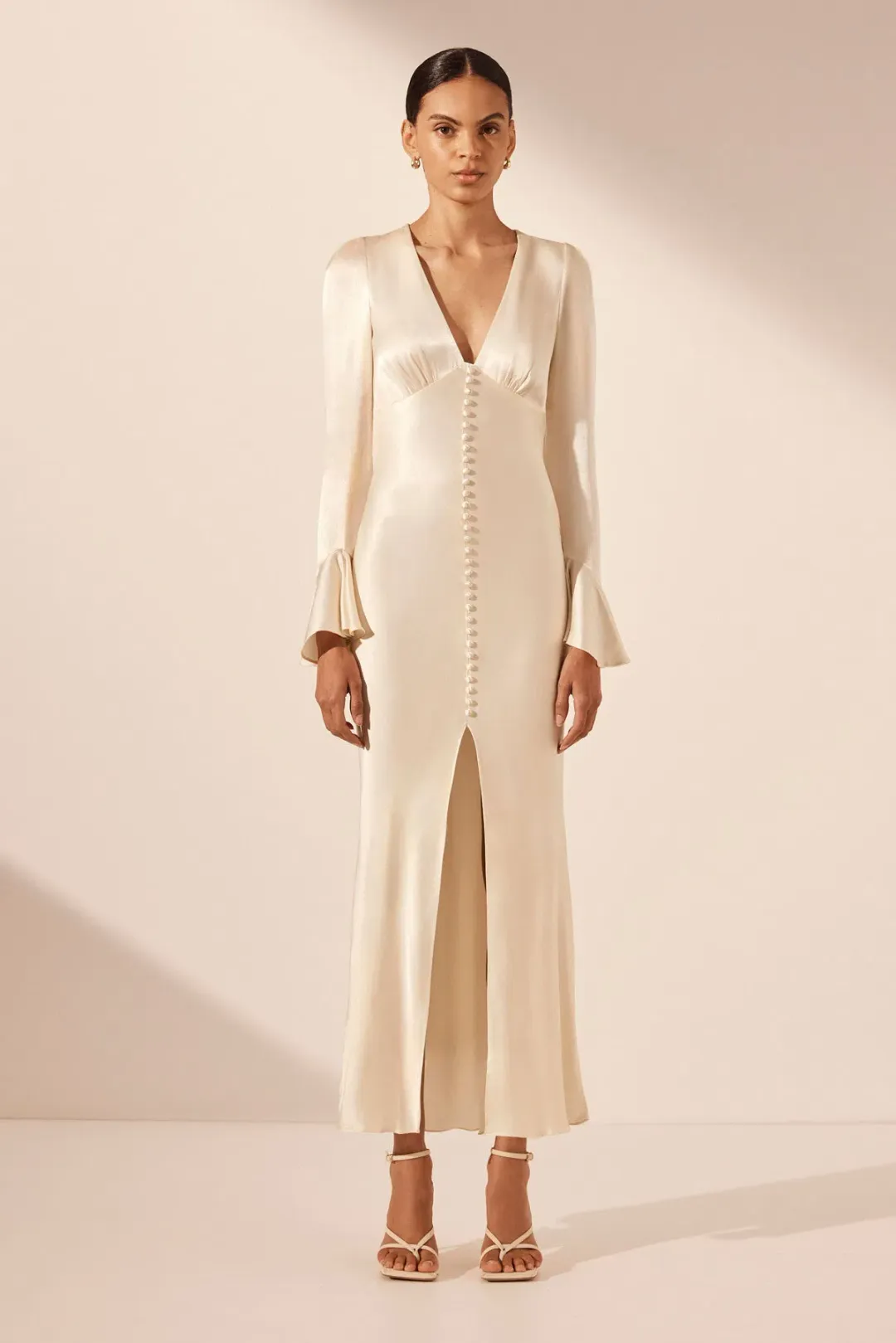 Shona Joy La Lune Frill Cuff Bias Midi Dress Cream Size 6 for rent on The Volte - main image