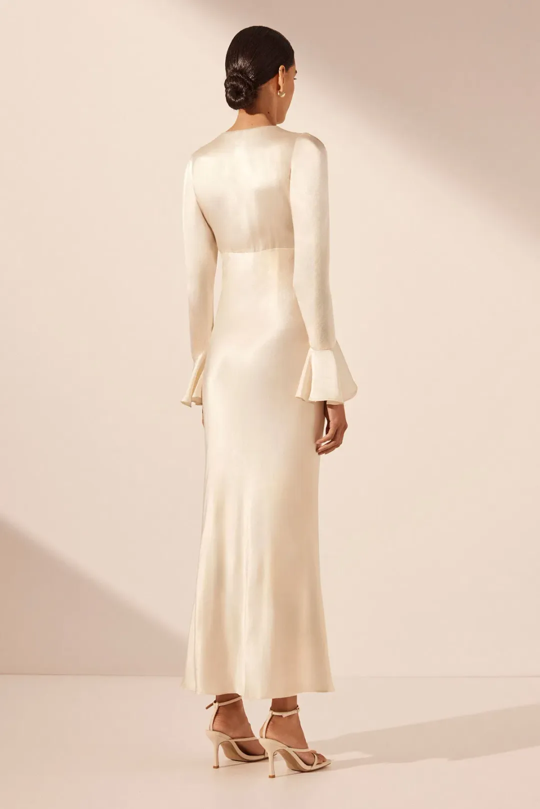 Shona Joy La Lune Frill Cuff Bias Midi Dress Cream Size 6 for rent on The Volte - main image