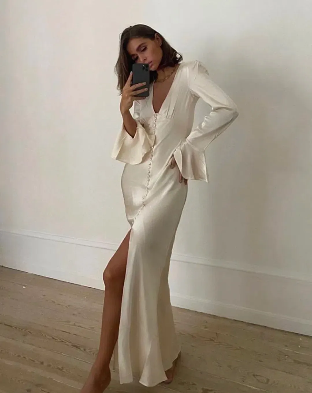 Shona Joy La Lune Frill Cuff Bias Midi Dress Cream Size 6 for rent on The Volte - main image