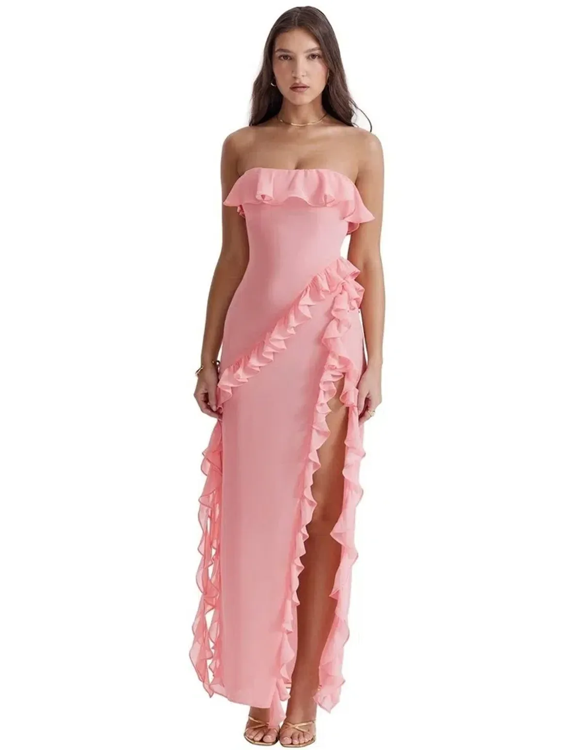 House of CB Sarina Ruffle Maxi Dress in Pink Size S / AU 8 for rent on The Volte - main image