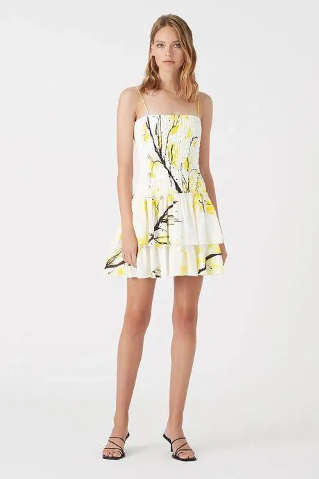 Aje Mimosa Shirred Ruffle Mini Dress Print Size 8 for rent on The Volte - main image
