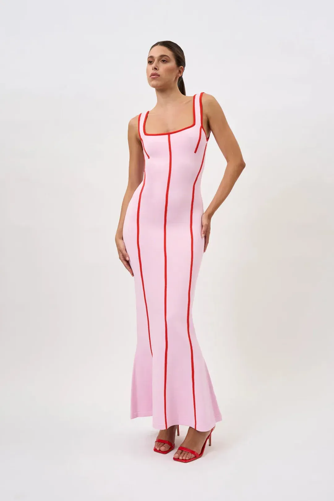 By Johnny Belle Contrast Pipe Knit Dress Pink/Red Size S / AU 8 for rent on The Volte - main image