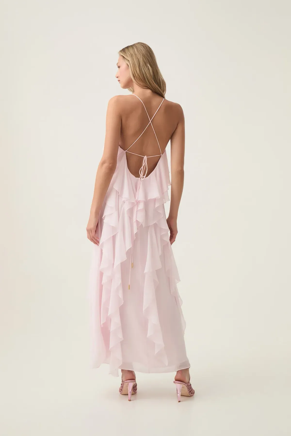 Aje Valentine Frill Maxi Dress Pastel Pink Size 10 - Image 4