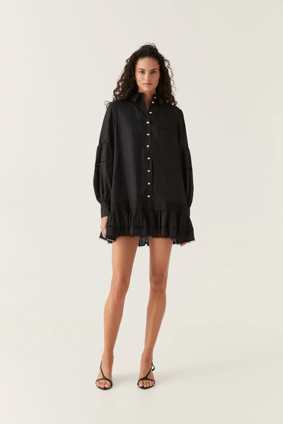 Aje Lotus Shirt Mini Dress Black Size 16 for rent on The Volte - main image