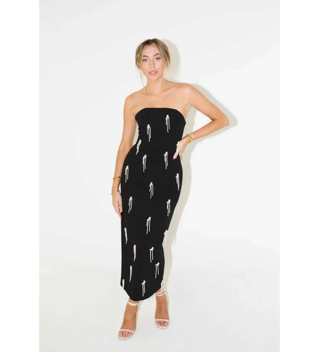 Odd Muse The Ultimate Muse Embellished Midi Dress Black Size AU 12 for rent on The Volte - main image