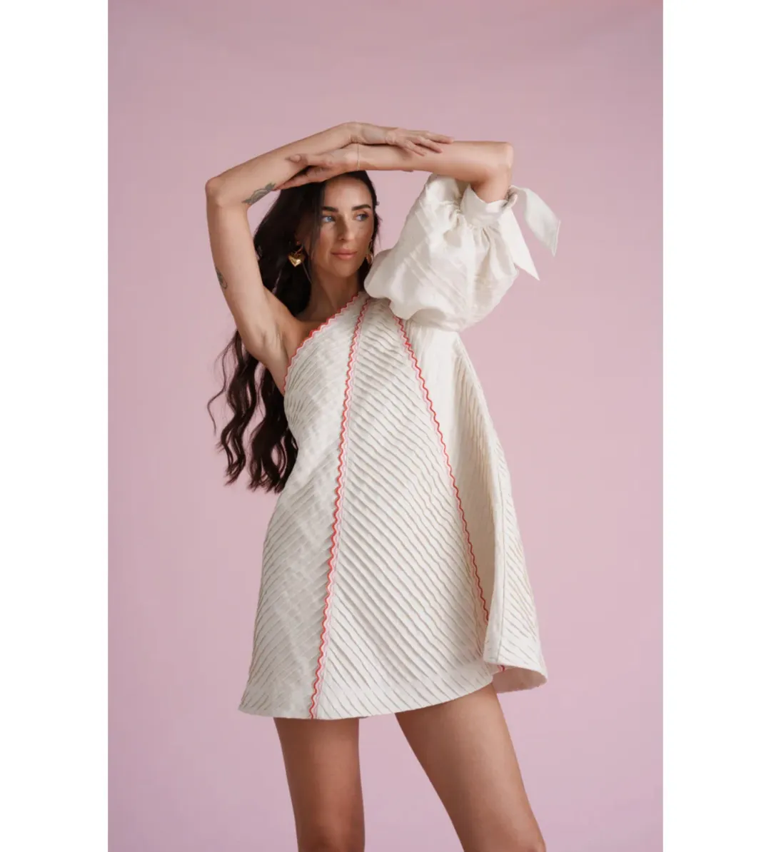 Toscani Odet Cherie Scallop Mini Dress in Crème Size AU 8 for rent on The Volte - main image