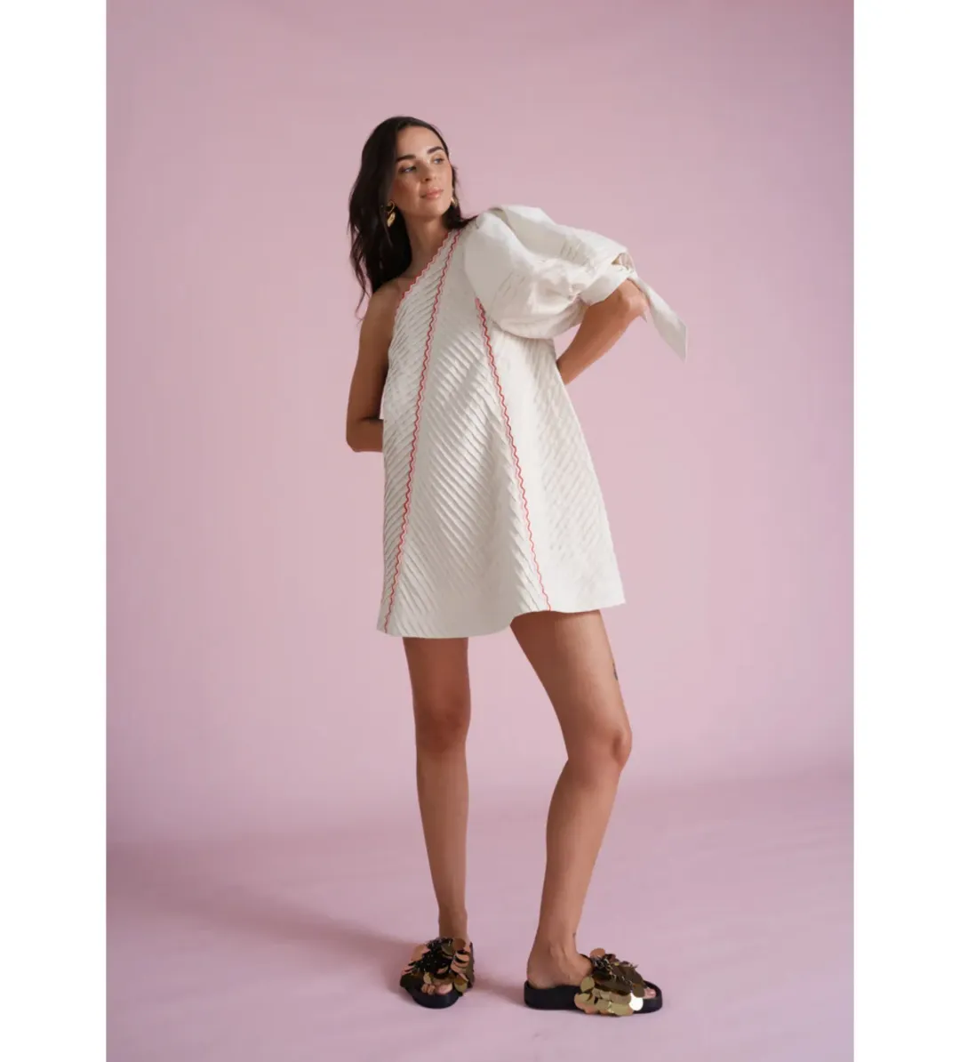 Toscani Odet Cherie Scallop Mini Dress in Crème Size AU 8 for rent on The Volte - main image