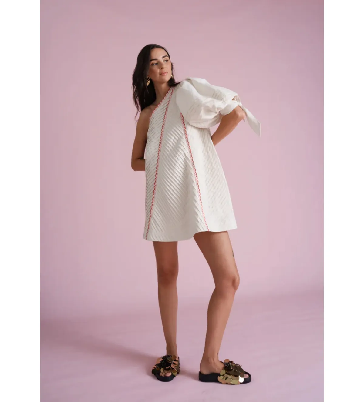Toscani Odet Cherie Scallop Mini Dress in Crème Size AU 8 for rent on The Volte - main image