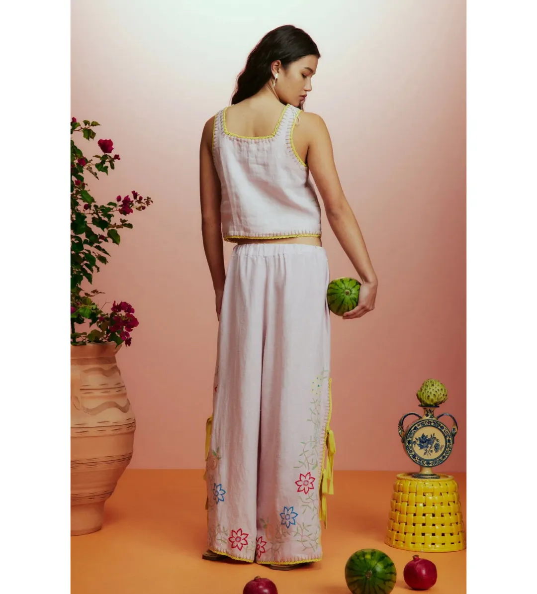 Alémais Olivia Embroidered Pant and Top Pink Size AU 16 for rent on The Volte - main image