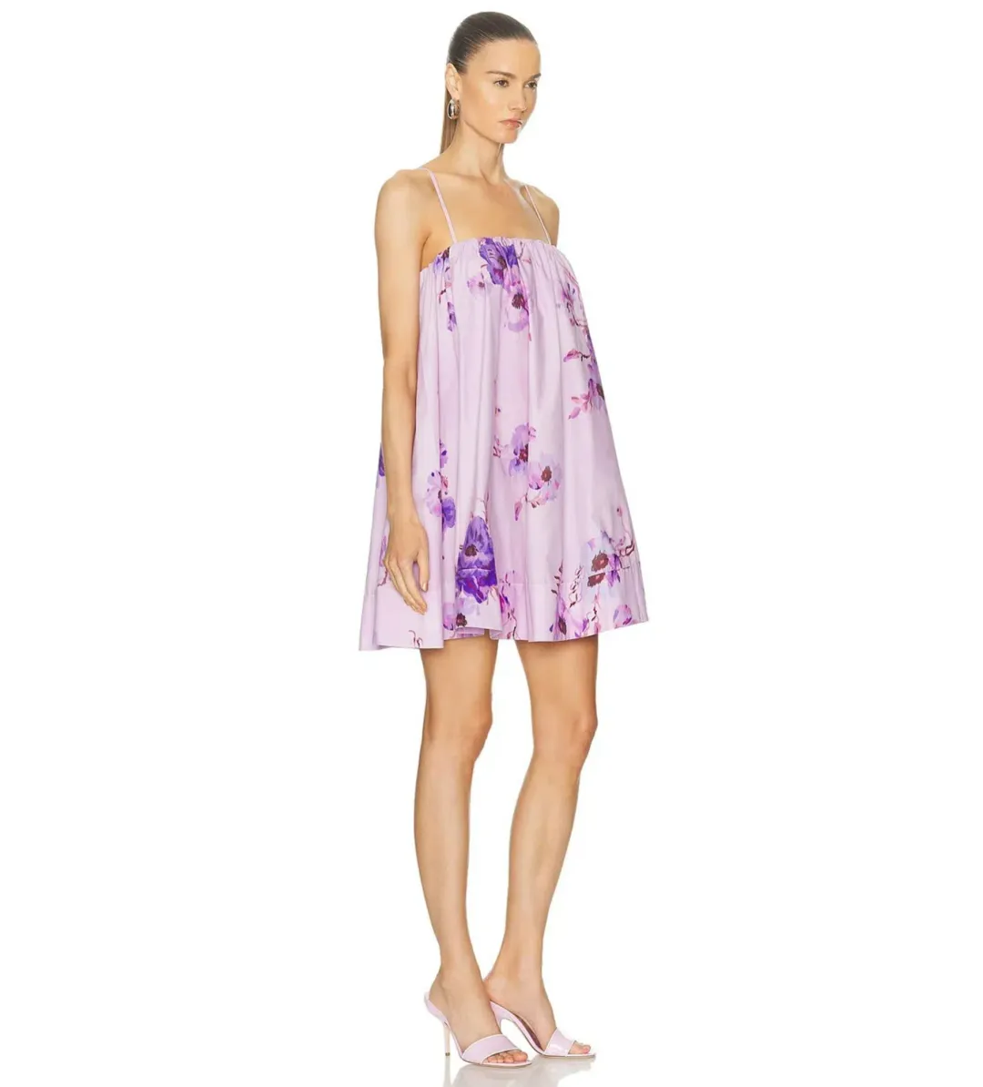 Zimmermann Lightburst Puff Mini Dress in Purple Floral Size 2 / AU 6 for rent on The Volte - main image