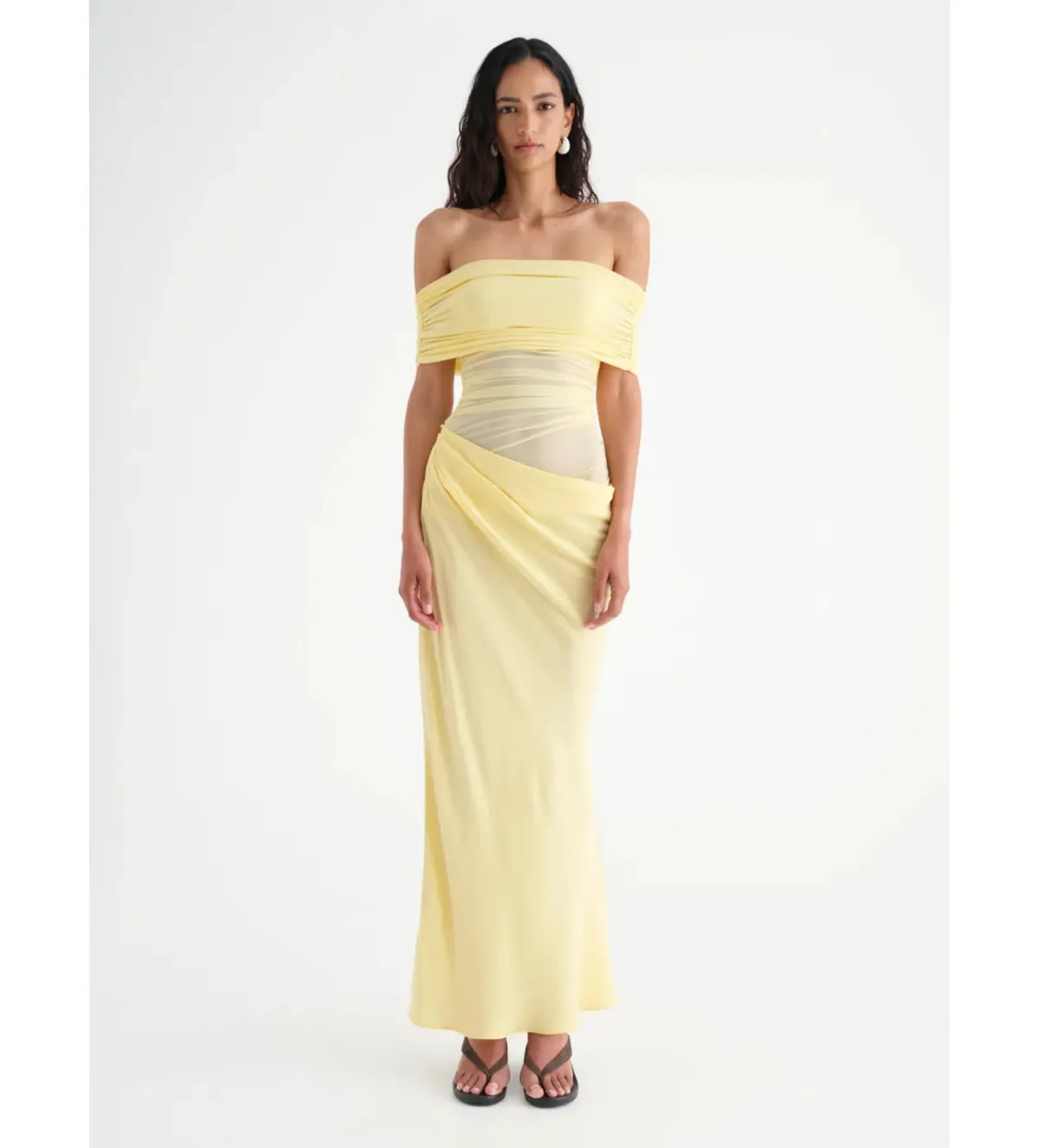 Benni Nico Off Shoulder Maxi Dress in Butter Size AU 8 - Image 1