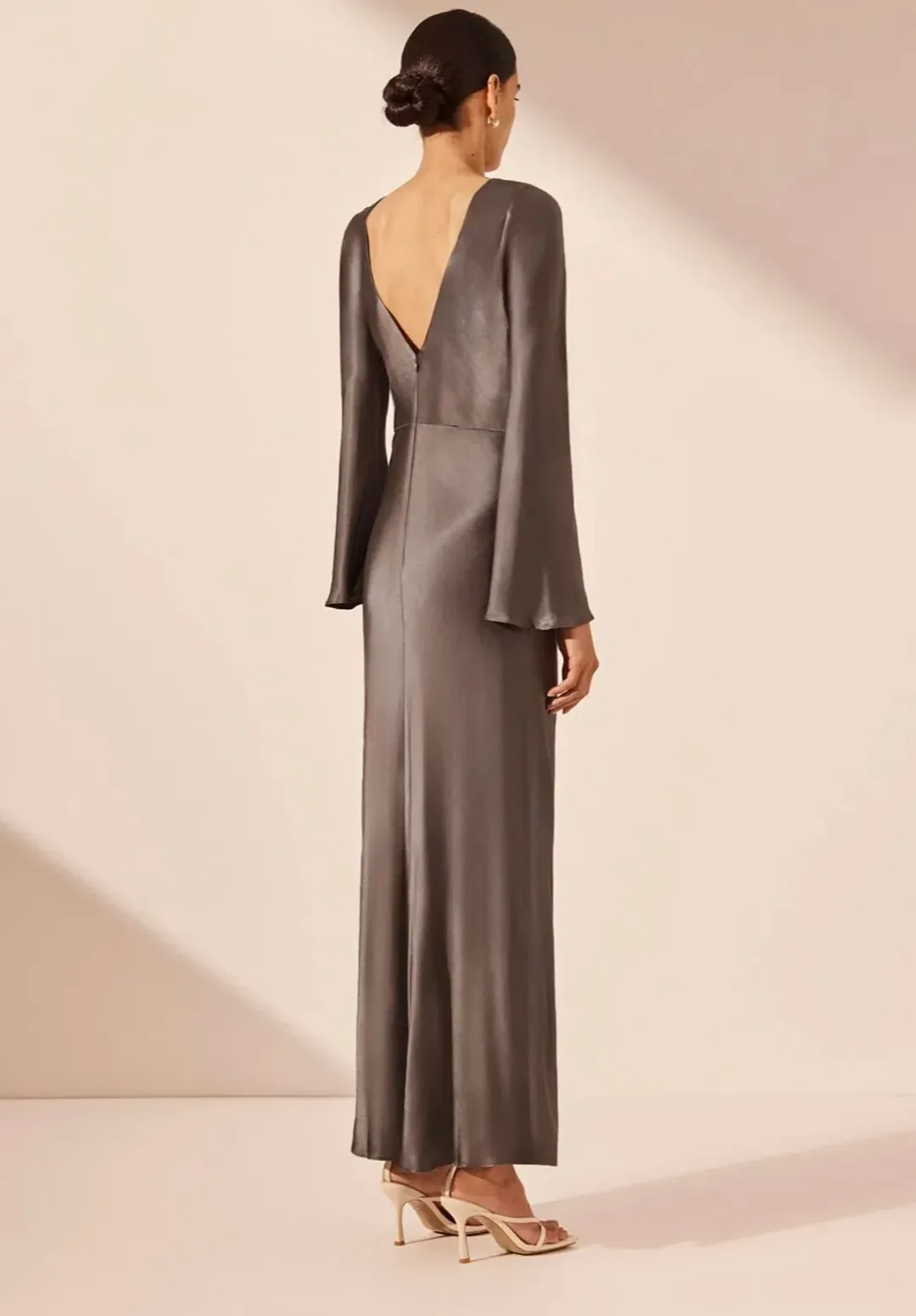 Shona Joy La Lune Flared Sleeve Side Split Midi Dress - Graphite Grey size 8 for rent on The Volte - main image