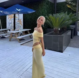 BENNI. Nico Off Shoulder Maxi Dress Butter Size S/AU 8 for rent on The Volte - image 3