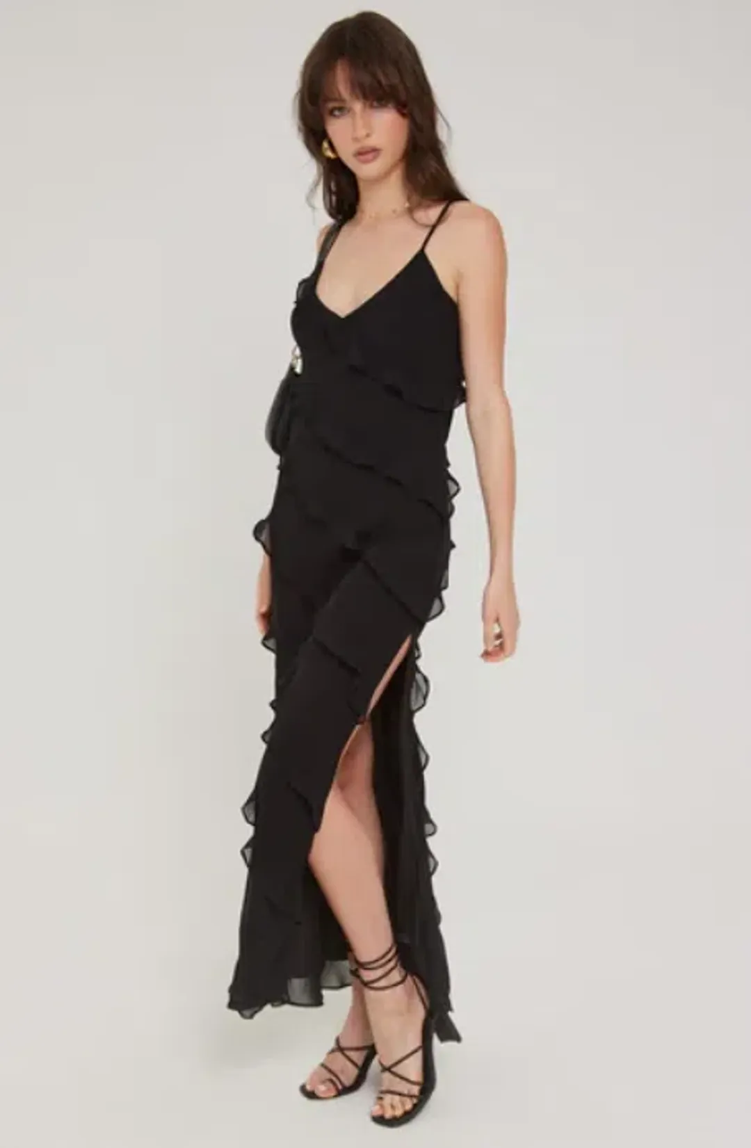 Perfect Stranger Chiffon Ruffle Maxi Dress black size 8 for rent on The Volte - main image