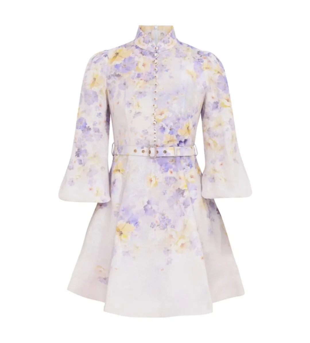 Zimmermann The Crush Buttoned Mini Dress in Lilac Floral Size 1/Au 10 for rent on The Volte - main image